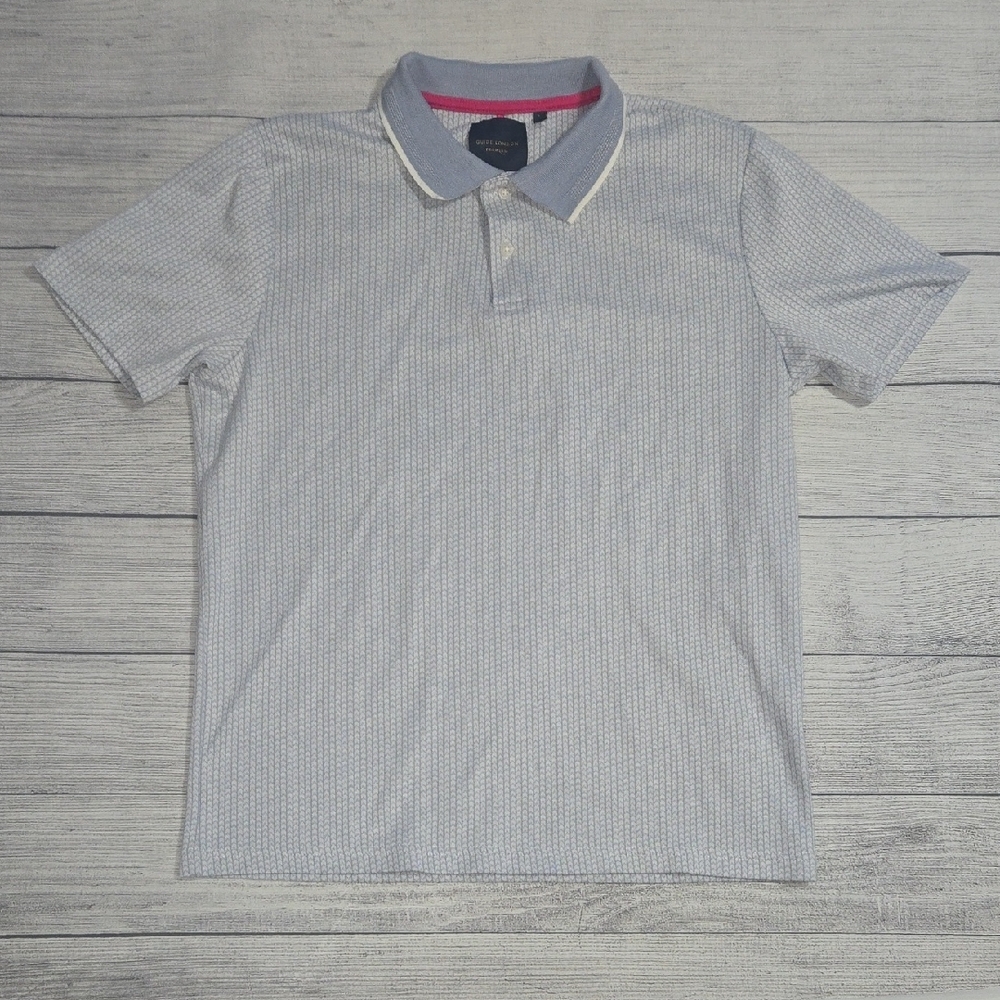 Guide London Men's Patterned Polo Shirt Light Blue/White Size L